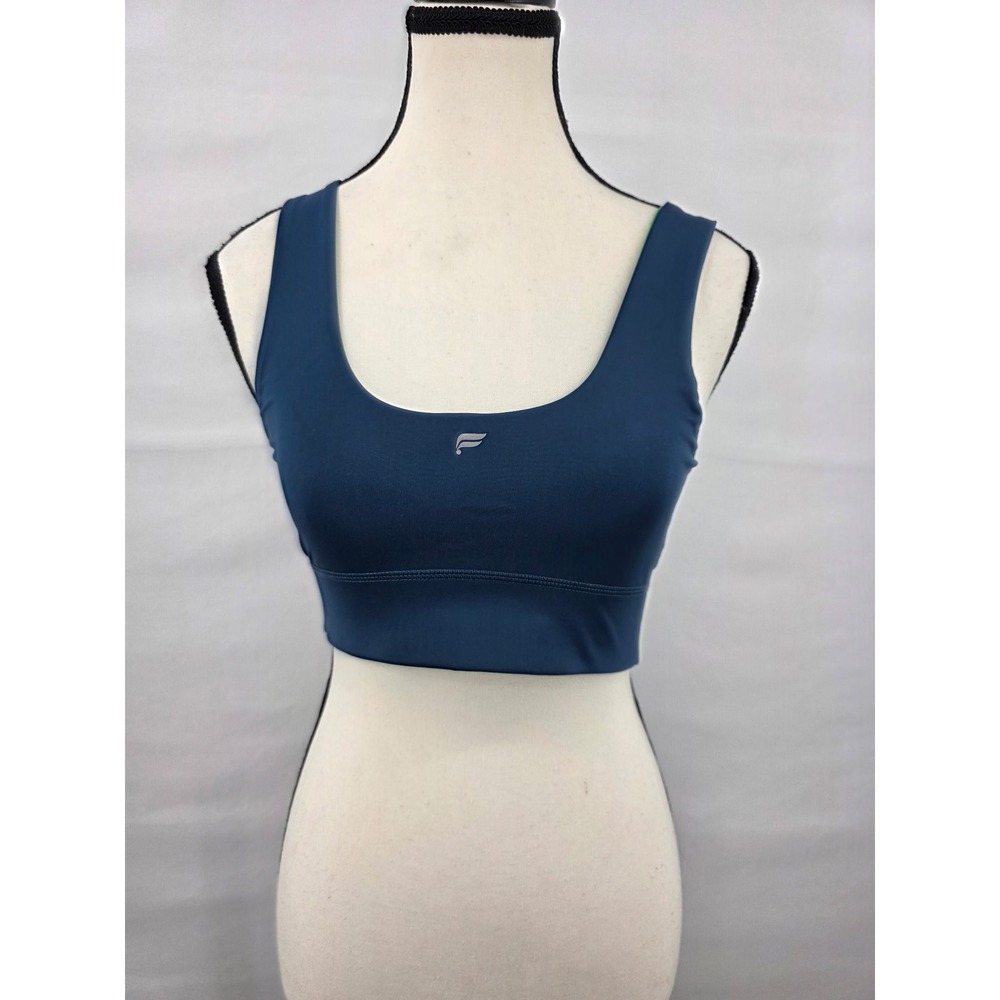 Fabletics Teal Blue Lime Green Reversible Sports Bra Scoop Neck Small